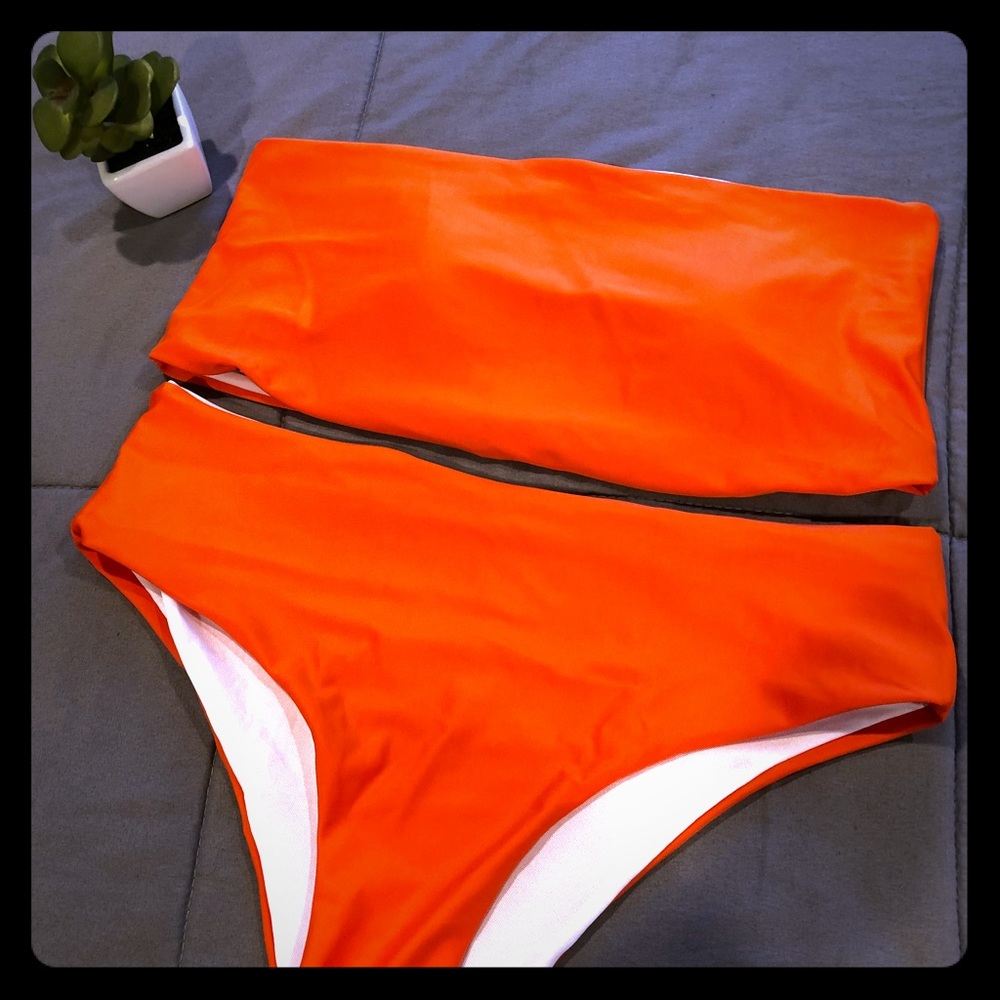 Bandeau High Cut High Waisted Two Piece Bikini